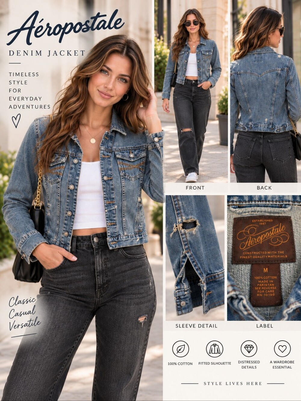 Aeropostale women’s denim jacket in size Medium. Classic medium-wash blue denim